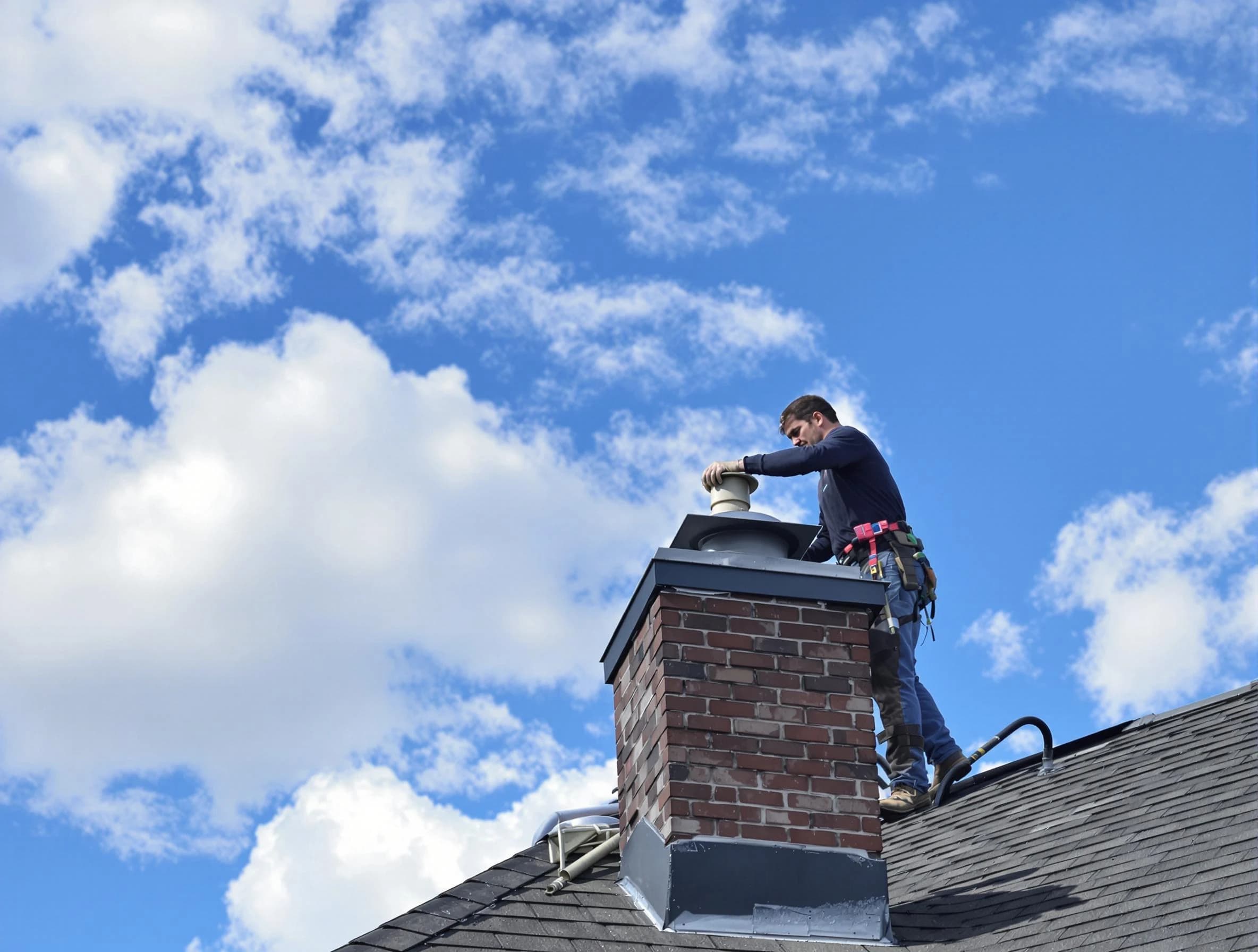 Manchester Chimney Sweep installing a sturdy chimney cap in Manchester, NJ