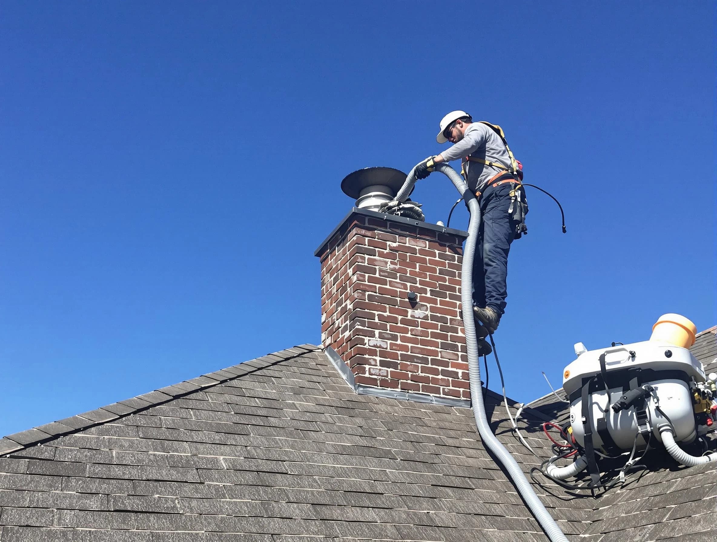 Dedicated Manchester Chimney Sweep team member cleaning a chimney in Manchester, NJ