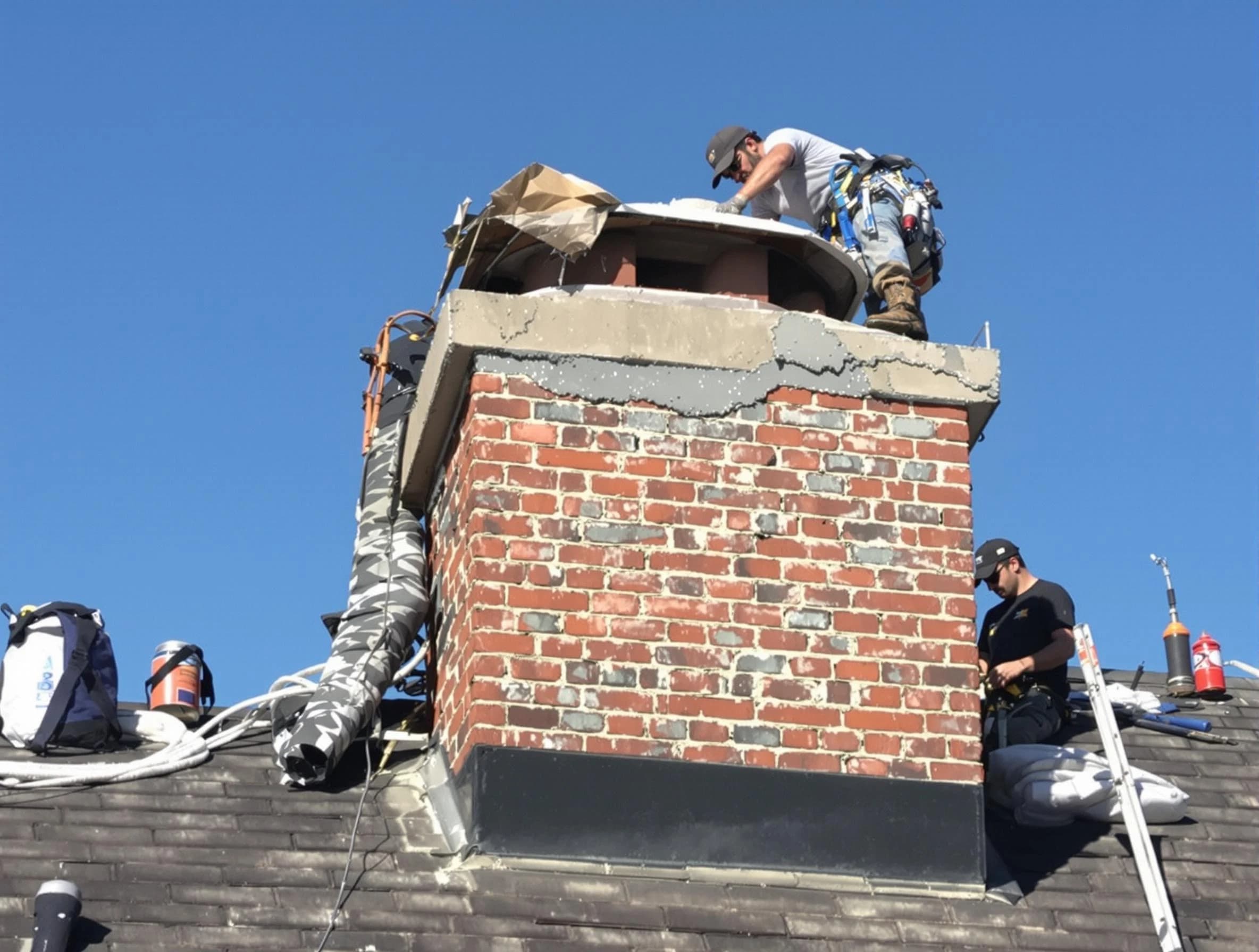 Manchester Chimney Sweep installing a custom chimney crown in Manchester, NJ