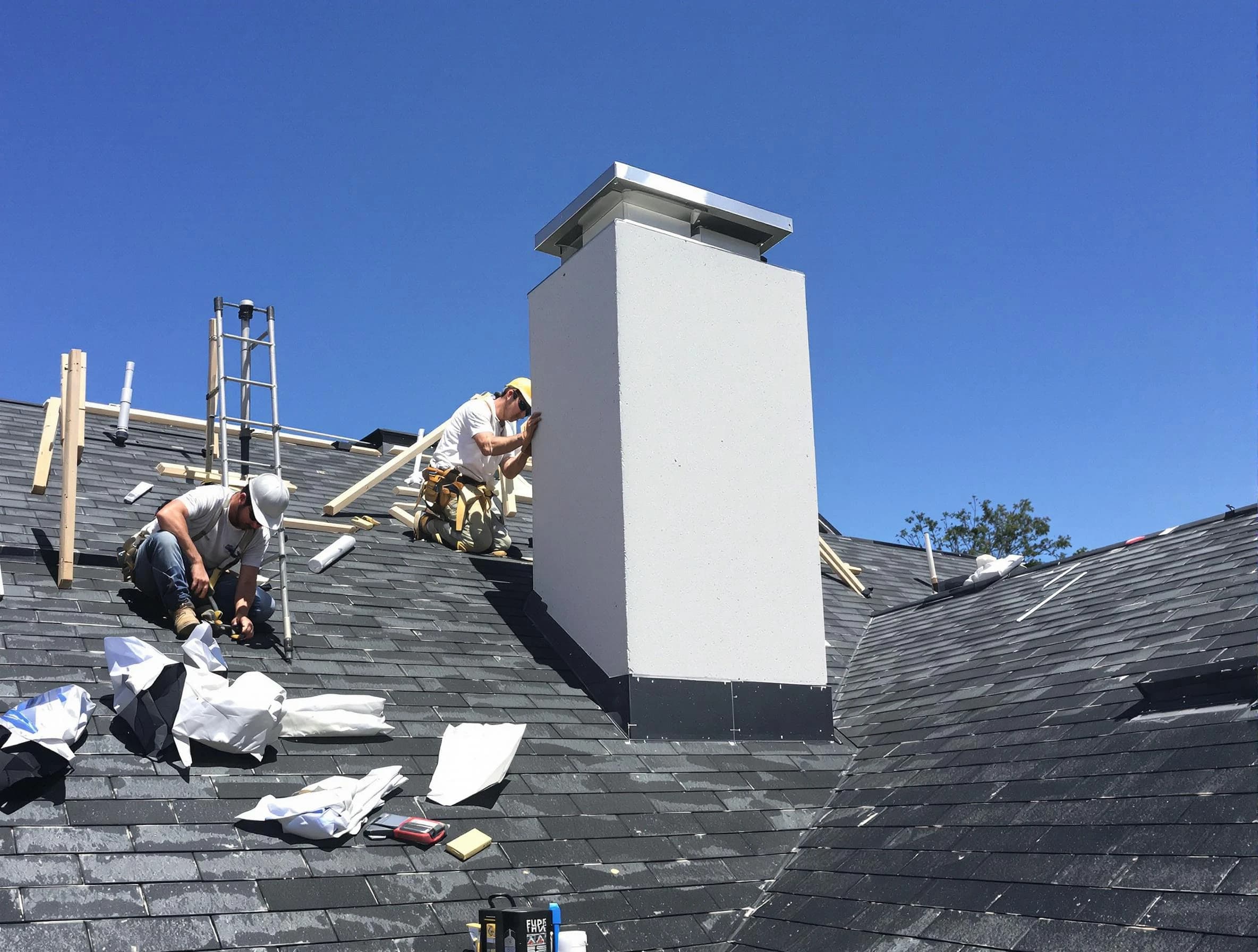 Manchester Chimney Sweep crew installing a new chimney in Manchester, NJ