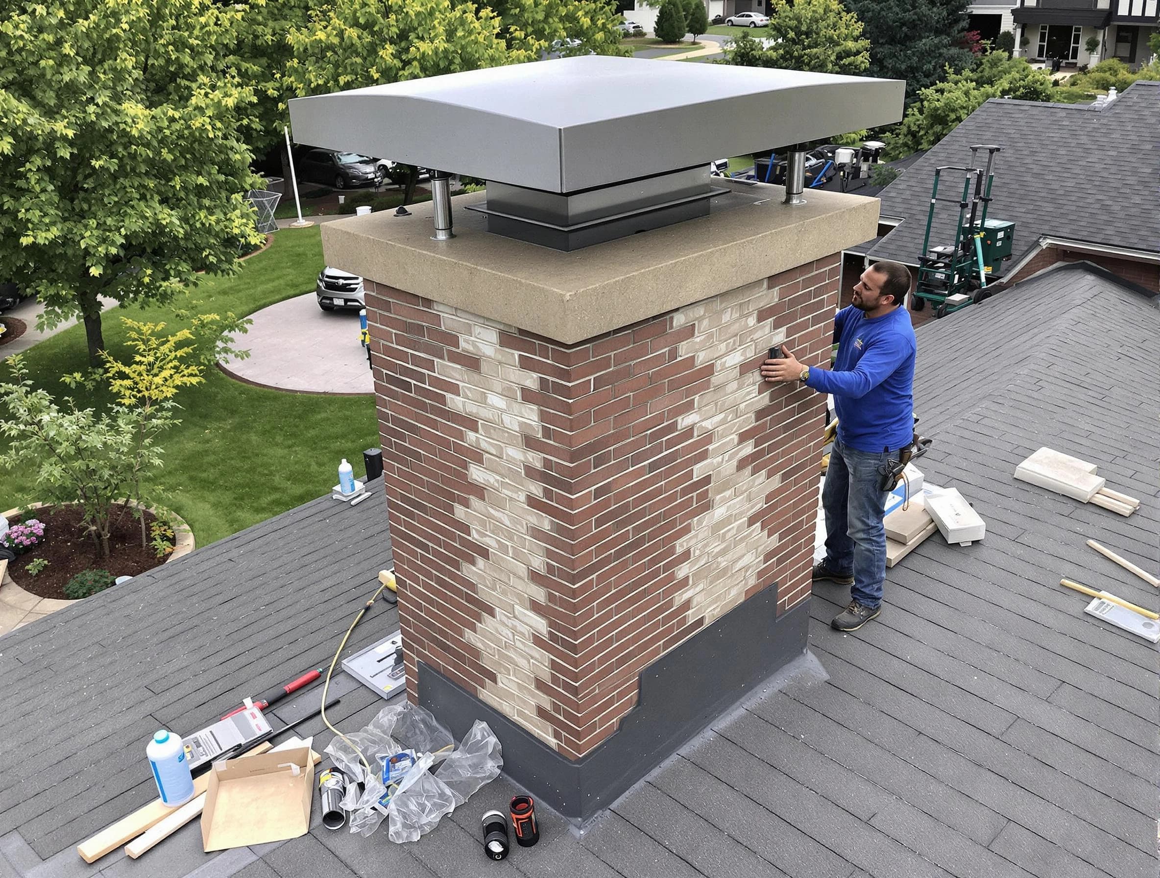 Manchester Chimney Sweep team working on a custom chimney remodel in Manchester, NJ