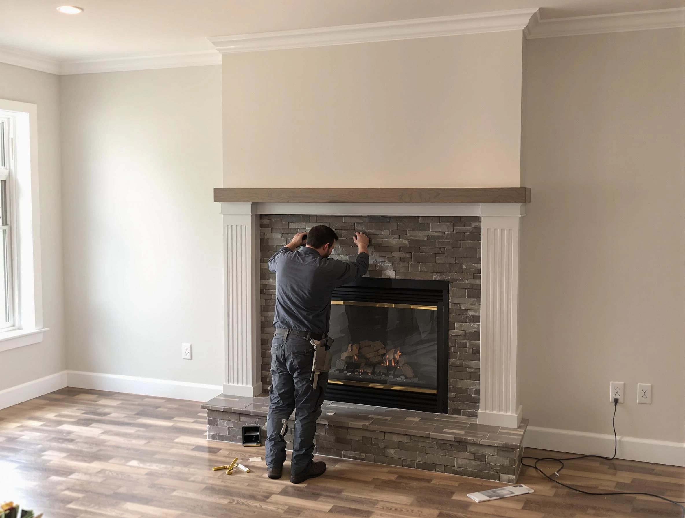 Manchester Chimney Sweep finishing a custom fireplace install in Manchester, NJ