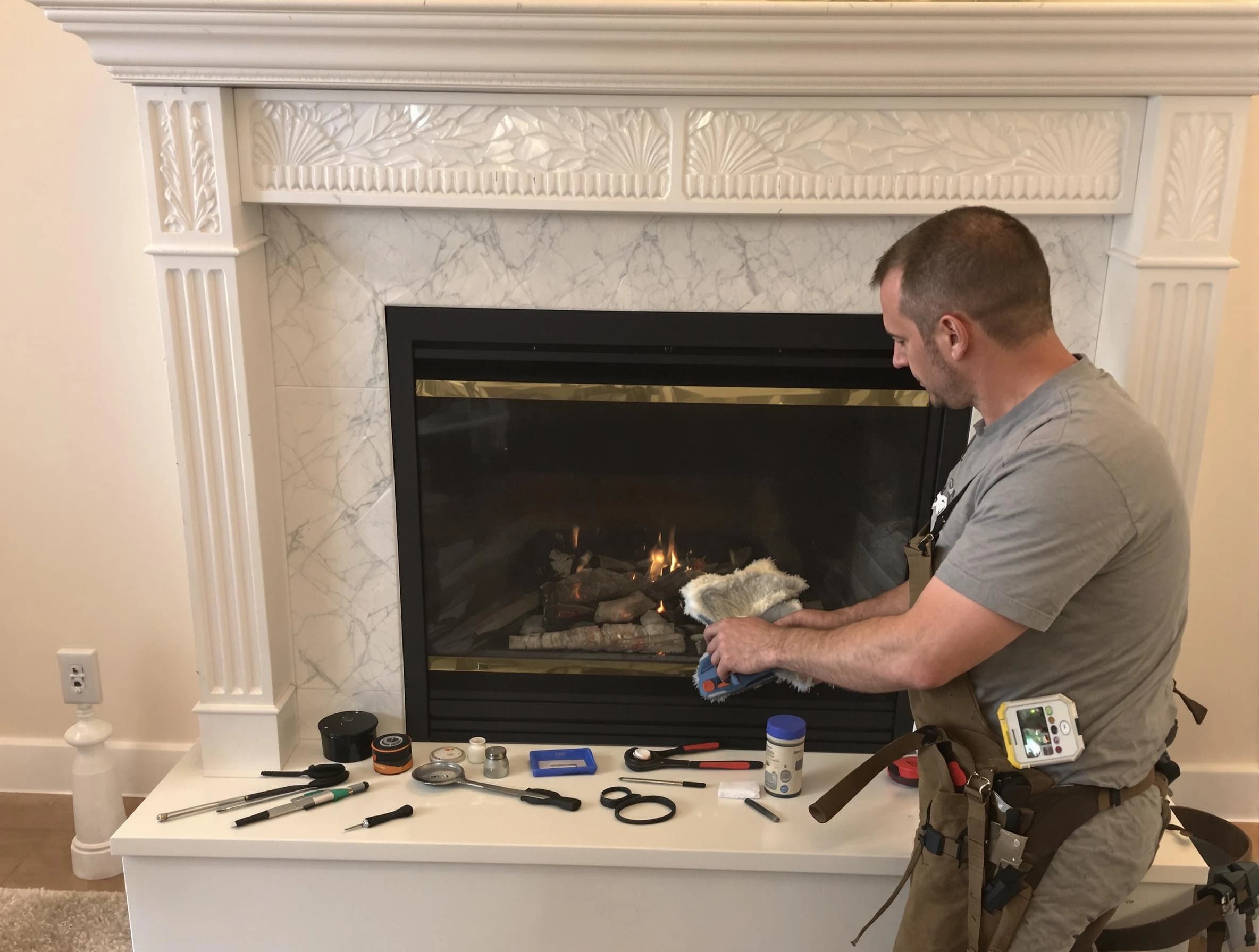 Manchester Chimney Sweep performing fireplace maintenance in Manchester, NJ